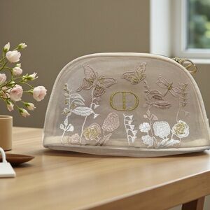 Dior Limited Edition Beige Floral Embroidered Cosmetic‎ Bag